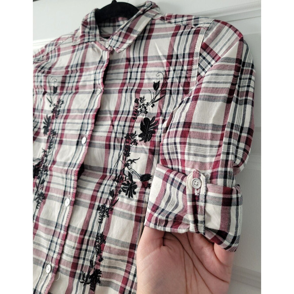 7 For All Mankind Girls Size Large Plaid Long Sleeve Button Down Roll Tab Shirt - Picture 2 of 9